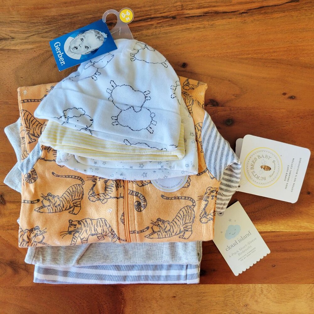 Baby Boy 0-6 months Organic Clothes and  Leather Booties Bundle New